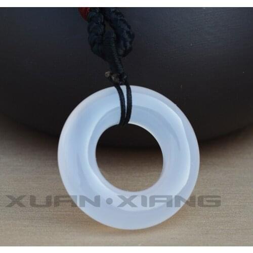 Womens Necklace Pendant White Agate Ice Chalcedony Circle Pendant Gift for Womens Fine Jewelry