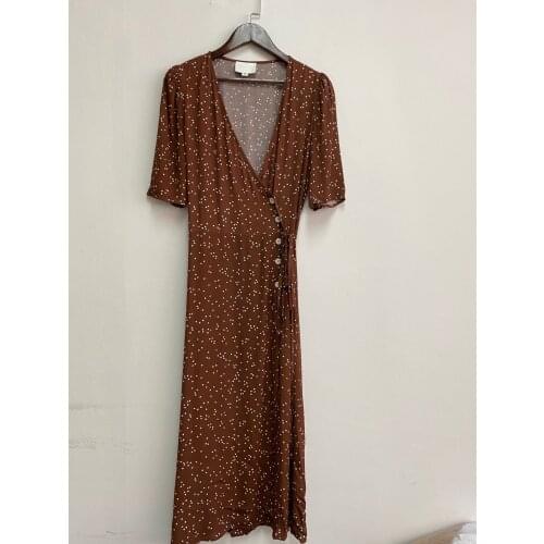 Women Dress 2020 Spring and Summer New Retro V-neck Midi Dress