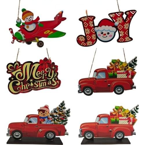 1pcs Wooden Christmas Hanging Ornaments Wood Red Truck Ornaments Wood Cutouts Elf Hanging Decor for Christmas Tree Decoration