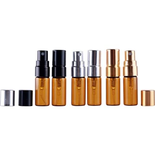 100Pieces/Lot 3ML Portable Brown Glass Perfume Bottles Atomizer Portable Contenitori cosmetic vial for Essential Oil