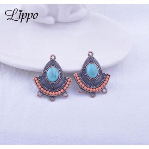 12pcs 25*31mm Antique Copper Earring Connector Acrylic Fan-Shape Charms Connectors Earrings Connector DIY Jewelry Making