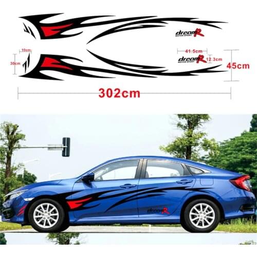2 X Flame Graphics Car Styling BLACK & RED Color Car Sticker for Side Body Vinyl Sticker Waterproof