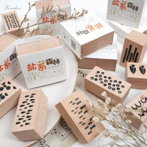 2pcs/set Vintage Forest geometry decoration stamp wooden rubber stamps for scrapbooking stationery DIY craft standard stamp