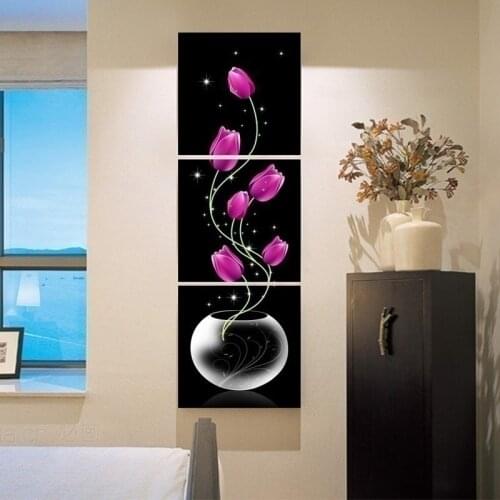 3PCS/set Unframed Vase with Flowers Canvas Material Porch Corridor Frameless Vertical Version Home Decor Wall Painting