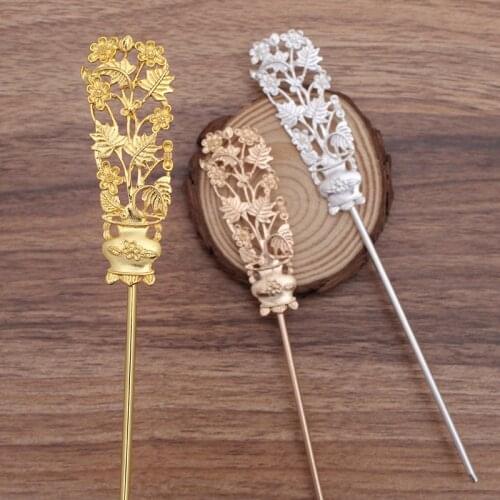 5 PCS 23*67mm Flower Piece Hair Sticks Metal Alloy Hairpin Base Setting DIY Accessories For Jewelry Making