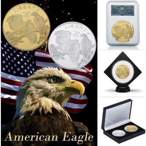 American Eagle Gold Plated Collectibles Coins with Coin Holder Silver Us Challenge Coin Original Medal Gift
