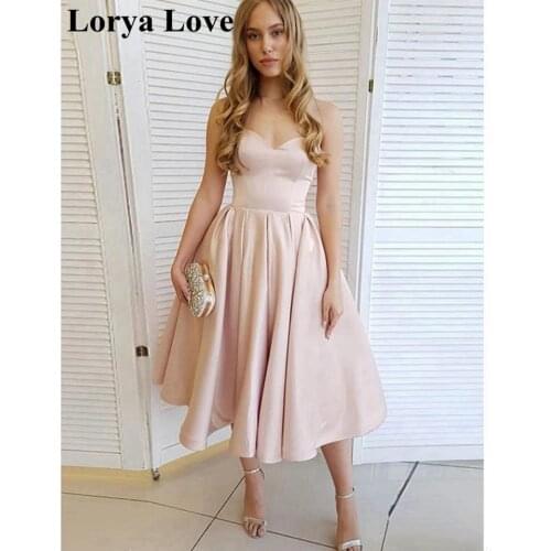 Satin Pink Cocktail Dresses 2020 Short Formal Party Prom Dresses Homecoming Vestidos De Gala Tea-Length Women Graduation Gowns