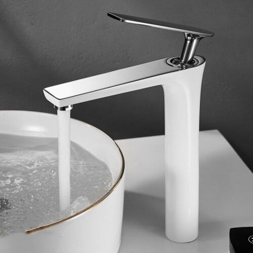 White Chrome Faucet Bathroom Sink Faucets Hot Cold Water Mixer Crane Deck Mounted Single Hole Bath Tap Black Gold Finished