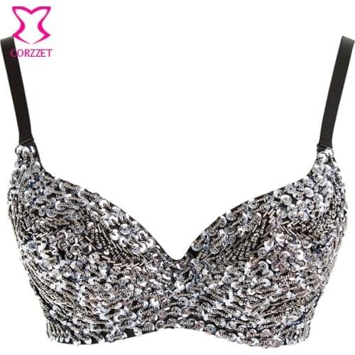 Brand Luxury Club Performance Wear Silver Sequined&Beading Sexy Underwear Women Bra Push Up Brassiere Bralette Sostenes Mujer