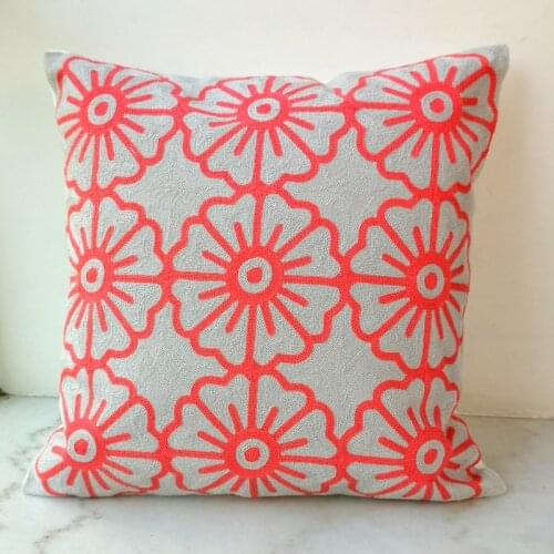 Grey Red Cushion Cover Cute Circle floral Embroidery Pillow Case with For Sofa Bed Simple Home Decorative 45x45cm Sofa Bed