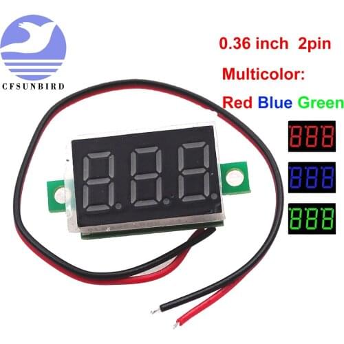 DC mini 0.36 "Digital Red Blue green LED Display 0-100V Voltmeter 2 Wires Voltage Meter volt tester for car battery test 40% off