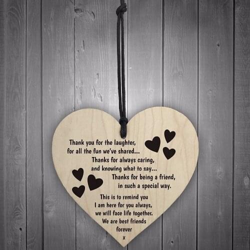 Best Friends Forever Wooden Hanging Heart Friendship Love Gift - Thank You Sign Special Christmas Home DIY Tree Decoration