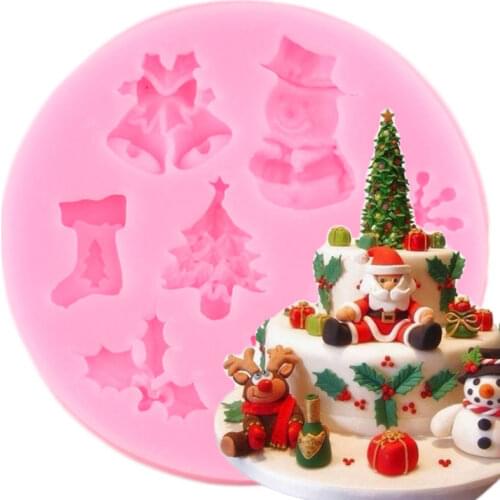 DIY Christmas Cake Decorating Tools Snowman Bells Fondant Silicone Molds Cake Baking Candy Chocolate Polymer Clay Moulds