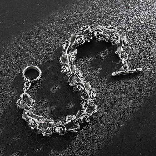 European and American fashion personality smearing stainless steel jewelry punk mens skull casting titanium steel bracelet