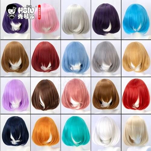 HSIU 35cm short Wig Black white purple blue red yellow high temperature fiber Synthetic Wigs Costume Party Cosplay Wig 23 color