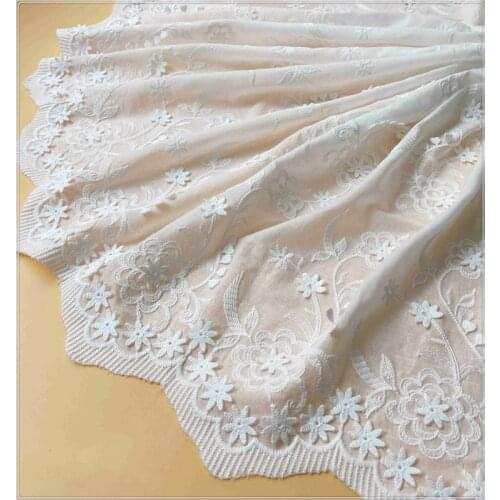 New Off-white Cotton Cloth + Silk-milk Thread Embroidered Lace Fabric Handmade DIY Clothes Accessories Width 130cm 1Yard