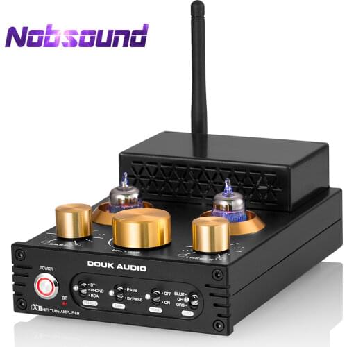 Nobsound HiFi GE5654 Vacuum Tube Amplifier Stereo Bluetooth 5.0 Receiver Amp MM Phono Power Amp for Turntables APTX-HD 160W+160W