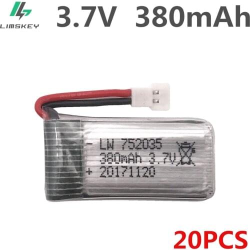 20pcs/lot 3.7V 380mAh Lipo battery For Hubsan X4 H107 H107L H107D JD385 JD388 FY310B M62R F180 Lipo Battery 3.7 V 380 mah 752035
