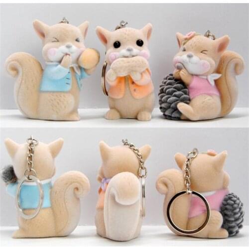 Cute Flocking Cartoon Squirrel Plush Small Pendant Key Chain Kids Toys Stuffed Animal Creative Birthday Christmas Gifts