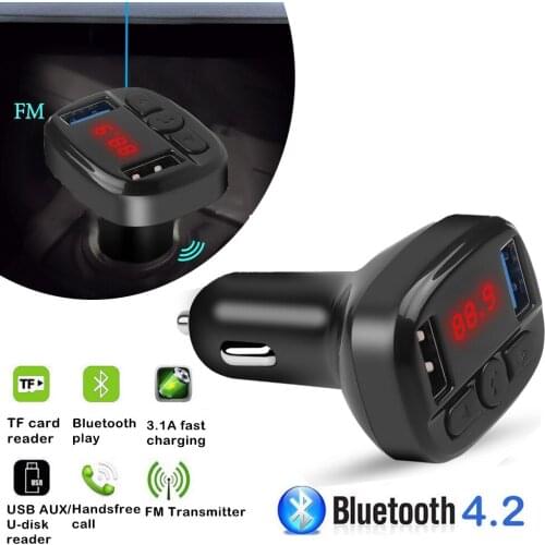 3.1A Dual USB Fast Charge FM Transmitter Modulator Bluetooth-compatible Handsfree TF Card/U Disk in Car Music Playing kit