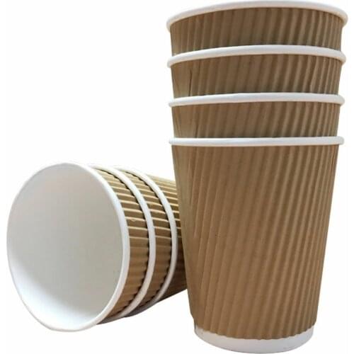 MONGKA 100PCS x 12oz (360ML) Kraft Ripple Hot Cup Coffee/Tea Cup Takeaway only No LIDS