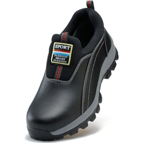 Mens fashion steel toe caps working safety shoes slip-on original leather security shoe worker tooling safe low boots seguridad