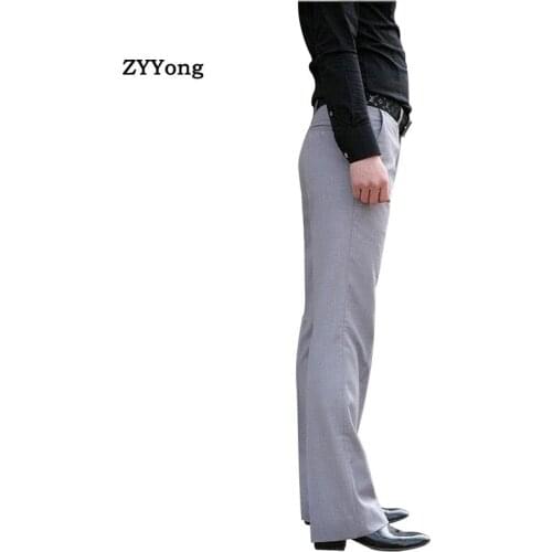 Mens Flared Boot Cut Trousers No Ironing Required Business Casual British Style Office Slim Comfortable Formal Black Suit Pants