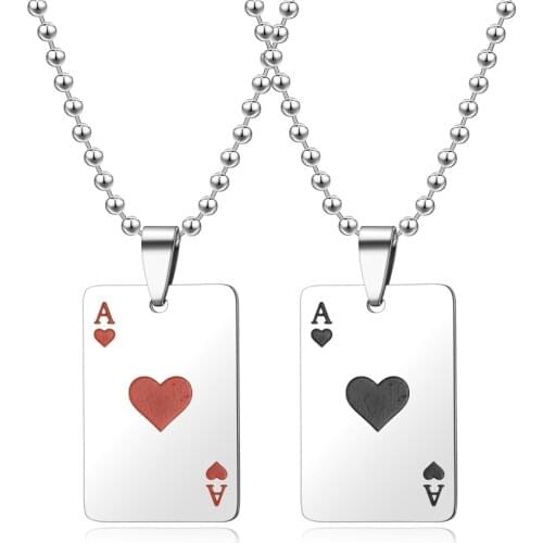 Lucky Red Ace Of Spades Mens Necklace Color Poker Pendant for Male Stainless Steel Casino Fortune Playing Cards
