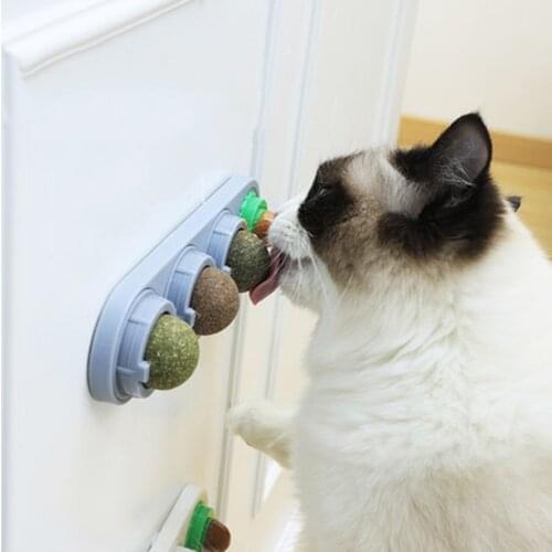 4pcs Catnip Ball Set Cat Treat Toys Snack Self-adhesive Rotated Catnip Ball Cats Wall Mount Molar Teething Toy For Cats Ball