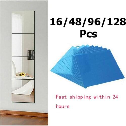 16/48/96/128Pcs Mirrors Wall Stickers Self-adhesive Tiles Films Mirror Foil Mirror Wall Stickers for Home Bathroom Decor Sticker