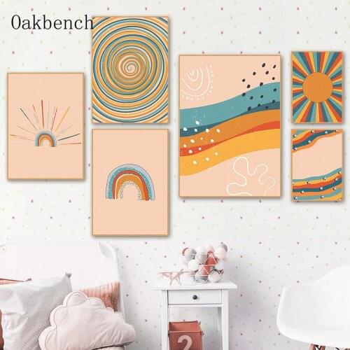 Boho Wall Art Poster Sun Rainbow Canvas Painting Abstract Wall Print Nursery Paintings Nordic Posters And Prints Bedroom Decor