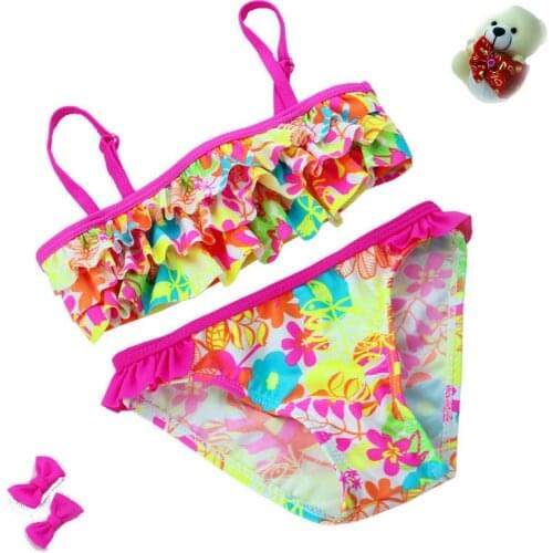 2020 New Summer European And American Style Flowers Bikini Childrens Swimwear Girls Split Bikini Kids Cake Layer Swimsuit