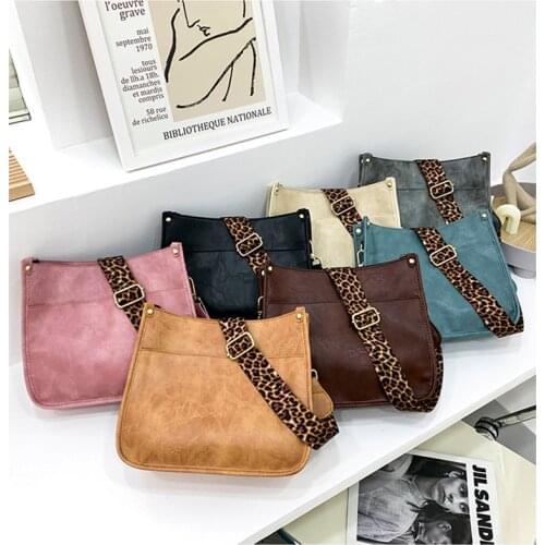 New Leopard Print Shoulder Strap Crossbody Bag Personalized Women Guitar Strap High Quality Pu Leather Pocket Boho Messenger Bag
