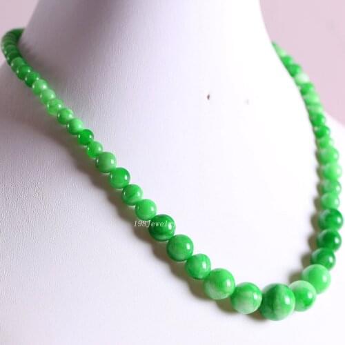 Handmade Beaded Necklace Natural Stone Round Green Jades Necklace for Women Jewelry Gift E014