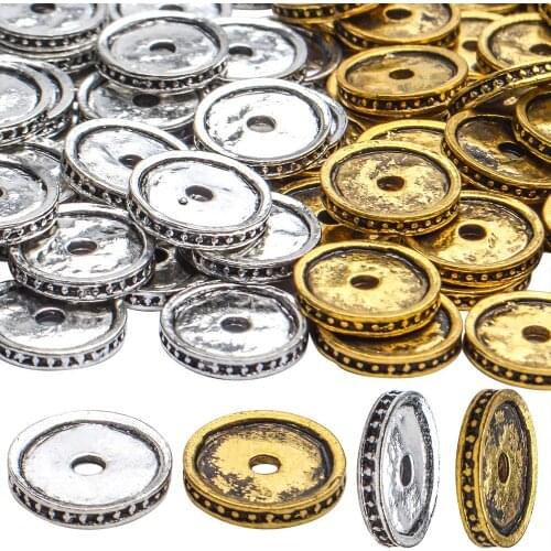 100pcs 12mm Flat Spacer Beads Golden Silver Rondelle Beads Loose Spacer Beads with 2.3mm Hole for Jewelry Making and Crafts DIY