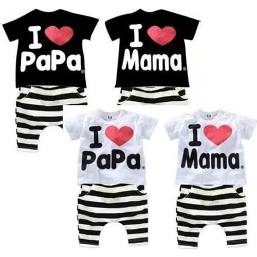 Leisure Baby Boy Clothing Summer Suit I love mom and dad Parent-child outfit T-Shirt+shorts Fashion Baby Girl Clothing 2-6 Years