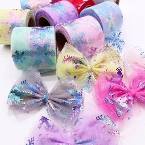 QIBU 5yards 60mm Christmas Organza Ribbon Bronzing Snow Lace Silk DIY Hairbow Accessories Wedding Party Gifts Wrapping Materials
