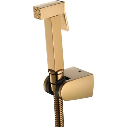 Hand Held Bidet Sprayer Douche Toilet Kit Shiny Gold Brass Square Shower Head Copper Set Jet Bidet