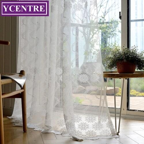 YCENTRE Solid White Color Lace Daisy Pattern Window Treatment Semi Voile Sheer Curtain for Living Room/Kitchen Curtain/Bedroom