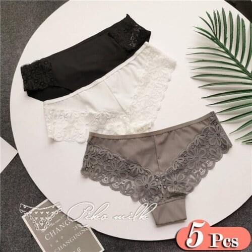 5Pcs/Lot European Style Mill Silk Lace Cute Panties For Women Sexy Cotton Underwear Soft Seamless Briefs Female Lingerie Set