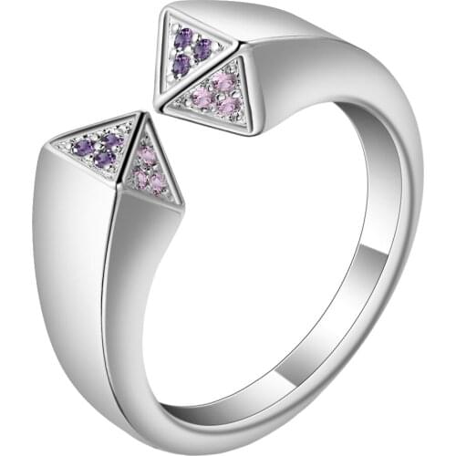 UFOORO Unusual Zircon Stone Open Pave Finger Ring Jewelry Silver Color Elegant Women Men Wedding Engagement Bands Ring Wholesale