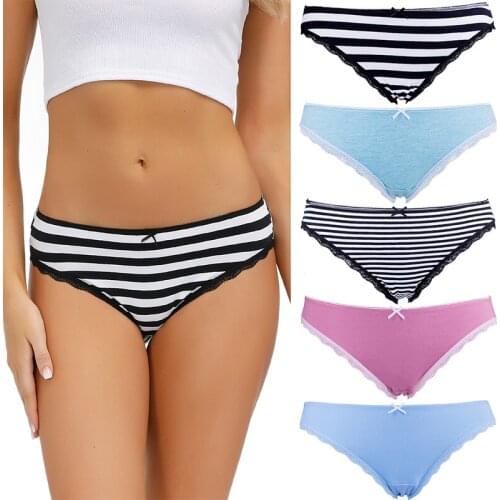 High quality cotton womens panties 5pcs/lot soft Striped Women Underpants Solid Girls Briefs Sexy Female Lingerie S-XXXL pants