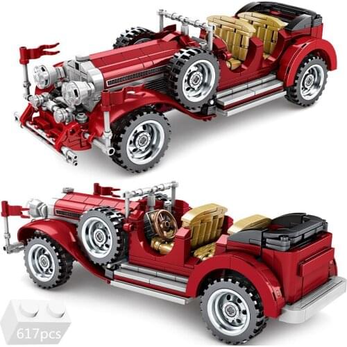 High-tech Pull Back Vintage Car Classic Model Building Blocks Kit Bricks Creative MOC Vehicle Supercar Toys For Children Gifts