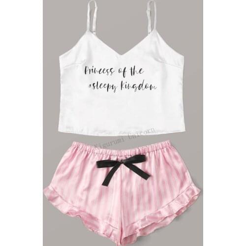 Lace Sexy Pajamas Set Women Silk Satin Pijamas V Neck Sleeveless Top and Shorts Sleepwear Summer Hot Casual Home Wear Underwear