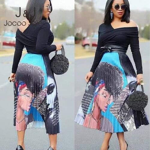 Jocoo Jolee Women High Wiast Cartoon Pattern Pleated Skirts 2021 Summer Casual Oversized A-Line Midi Skirts Streetwear