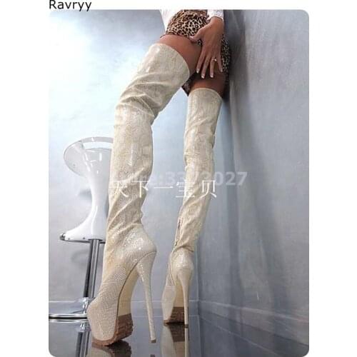 Super high platform heel womens long boots hot fashion female over-the-knee boots elegant girls party show model dress shoes