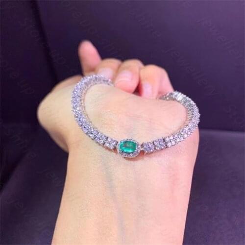 New Natural Emerald Bracelet 925 Silver Ladies Bracelet Luxury Elegant Fashion Trend