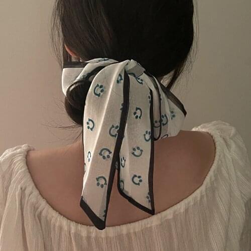 Luna&Dolphin Women Small Chiffon Long Scarf 100x6cm Spring Smile Striped White Blue Skinny Headband Bag Ribbon Choker Streamer