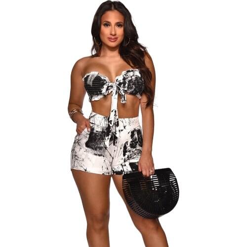 Tie Dye Boho Holiday Party And Club Tracksuit Women Two Piece Outfits Matching Sets Bra Top Female Biker Shorts Sexy Streetwear