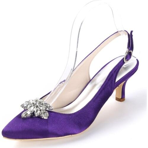 Creativesugar ladys satin evening dress shoes slingback pointed toe with crystal brooch bridal wedding party prom heels 2 inch